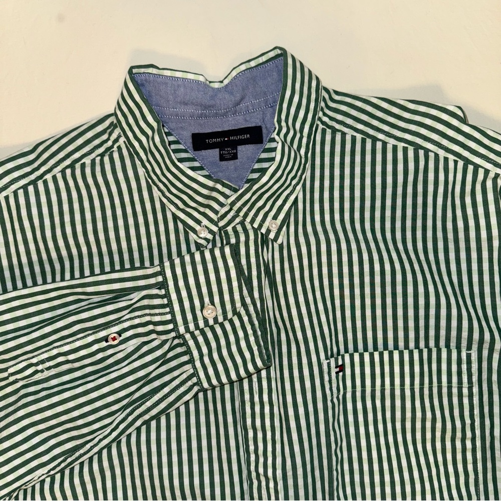 Tommy Hilfiger Men's Striped Green and White Shirt